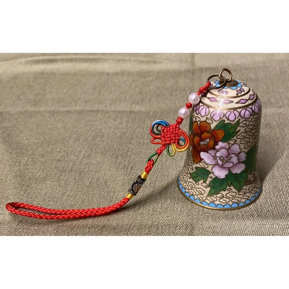 Hand Made VNTG Chinese Cloisonne Ornament Bell Soft Colors Flowers Copper Enamel